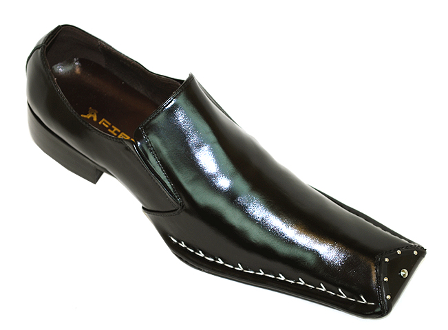 Fiesso Black with White Stitching Leather Shoes w/ Metal Studs At The Tip Of The Toe FI6232